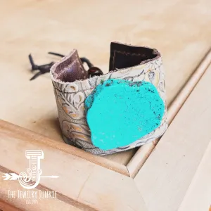 **Wide Gilded Cowboy Leather Cuff w/ Turquoise Slab 008y