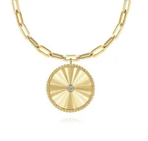 Yellow Gold Textured Medallion on a Hollow Chain